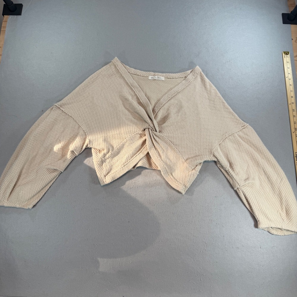 Free People We The Free Beige Waffle Twist Front Crop Top L